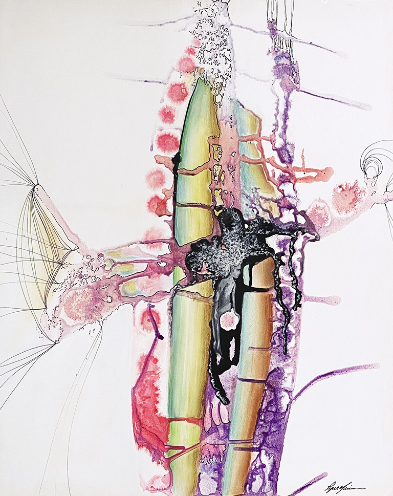 Alvéoles branchées - Lyne Noiseux, tableau technique mixte