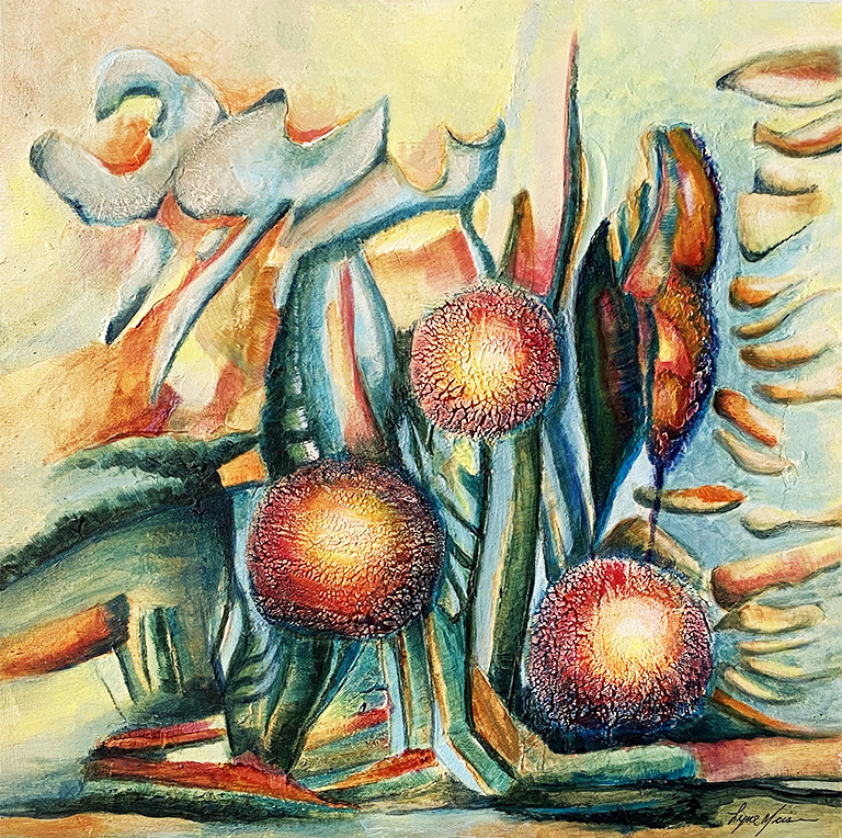 Au jardin - Lyne Noiseux, tableau technique mixte