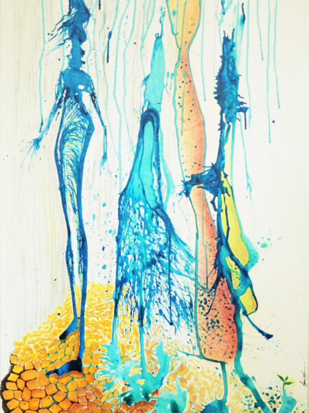 Osmose sous la pluie - Lyne Noiseux, tableau technique mixte